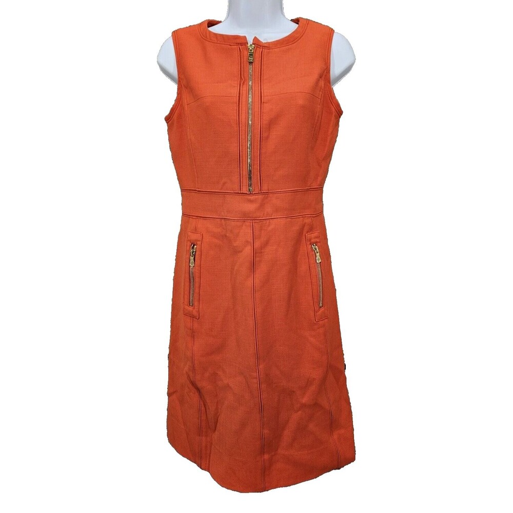 Tory Burch Mariel Sheath Dress Orange Wool Blend Pockets Office Mod Utility Sz 2